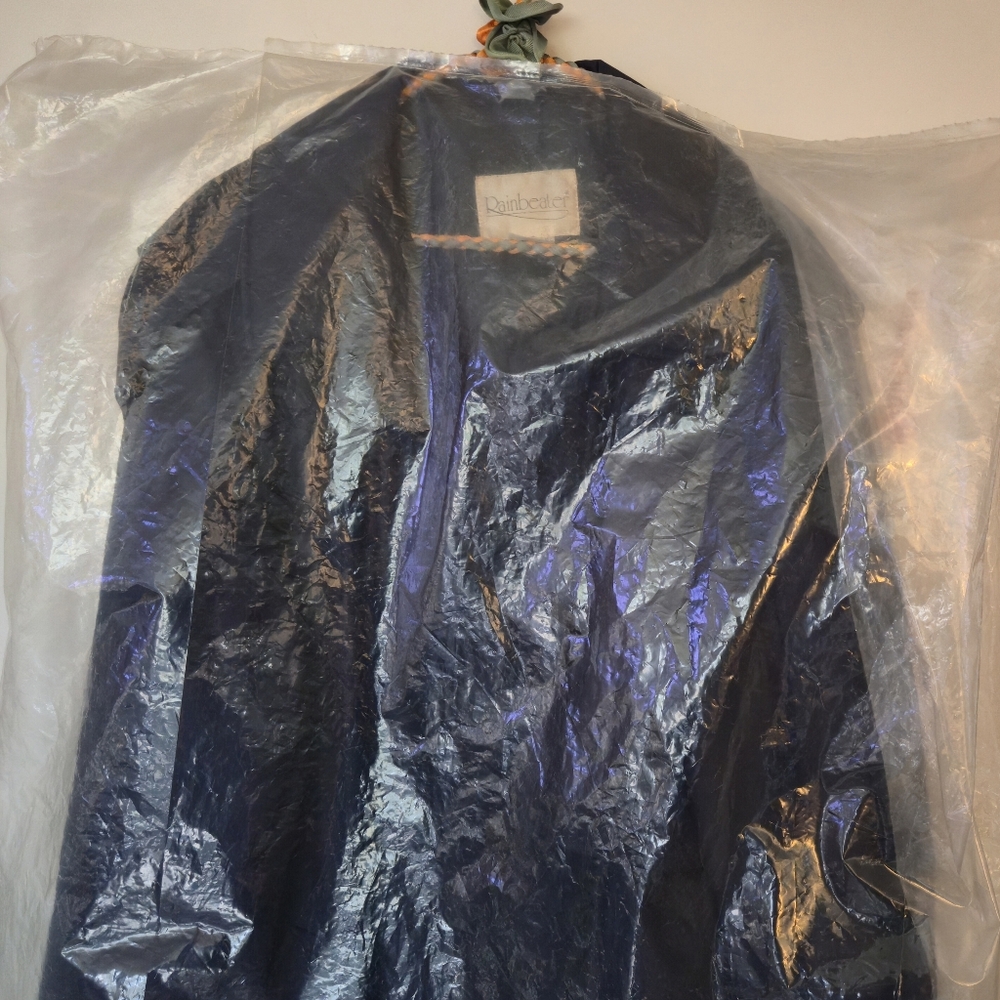 Rainbeater Vintage Navy Blue Raincoat Size 46 Mens L XL Trench Coat Dust Cover - Picture 16 of 16